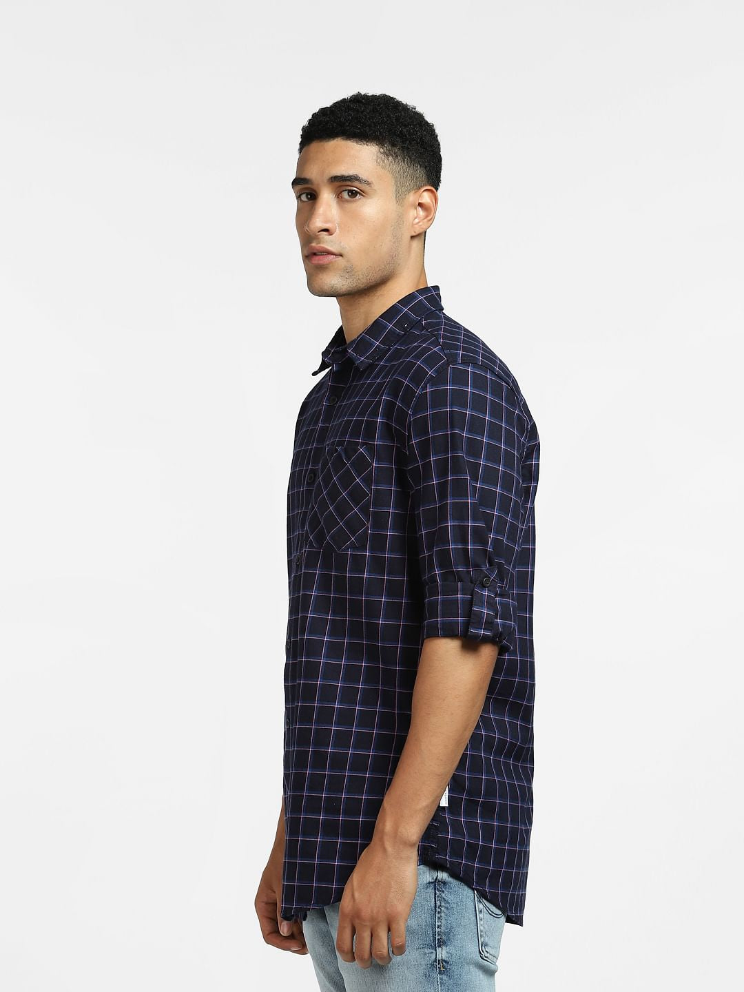 Blue Check Print Full Sleeves Shirt