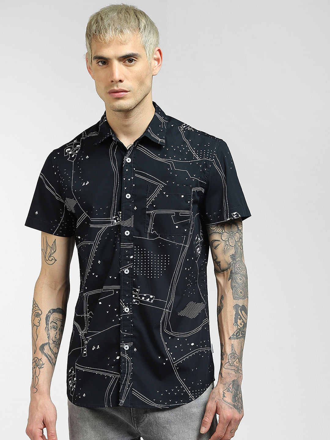 Black Printed Half Sleeves Shirt