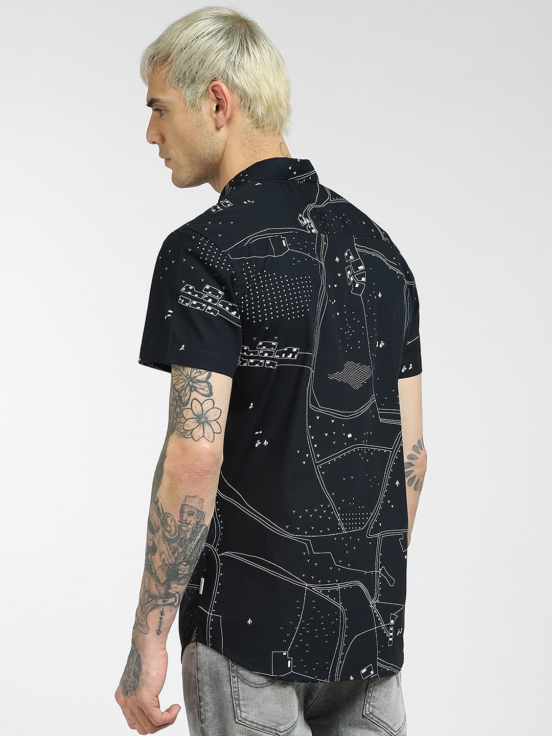 Black Printed Half Sleeves Shirt