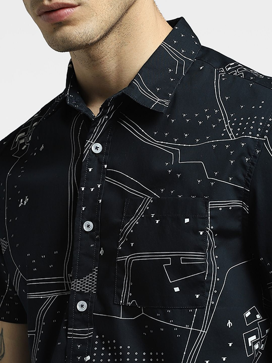 Black Printed Half Sleeves Shirt
