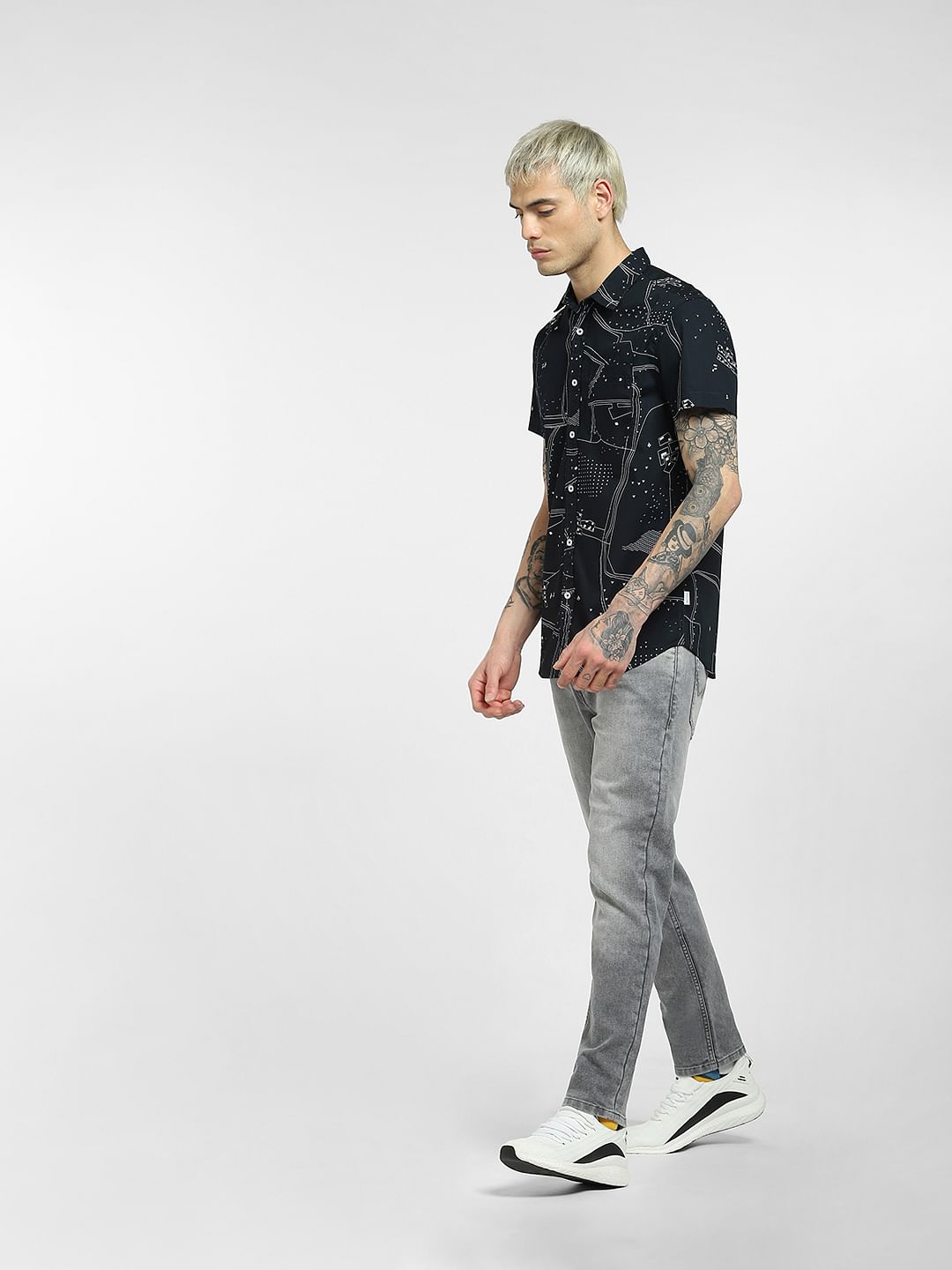 Black Printed Half Sleeves Shirt
