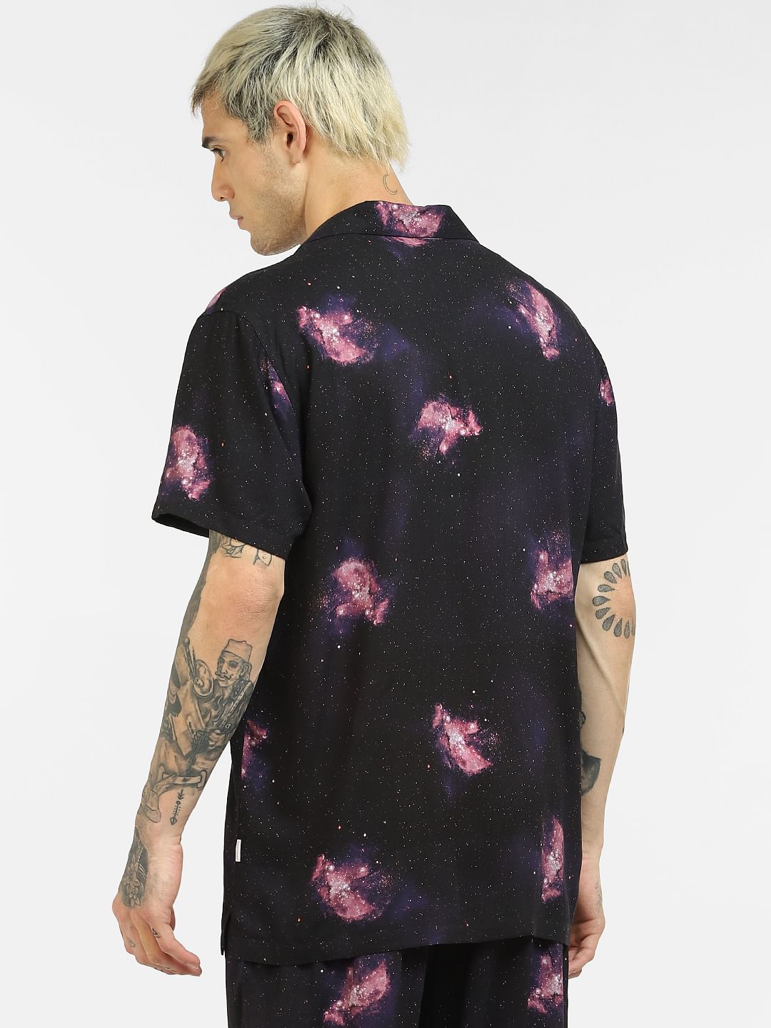 Black Galaxy Print Co-ord Half Sleeves Shirt