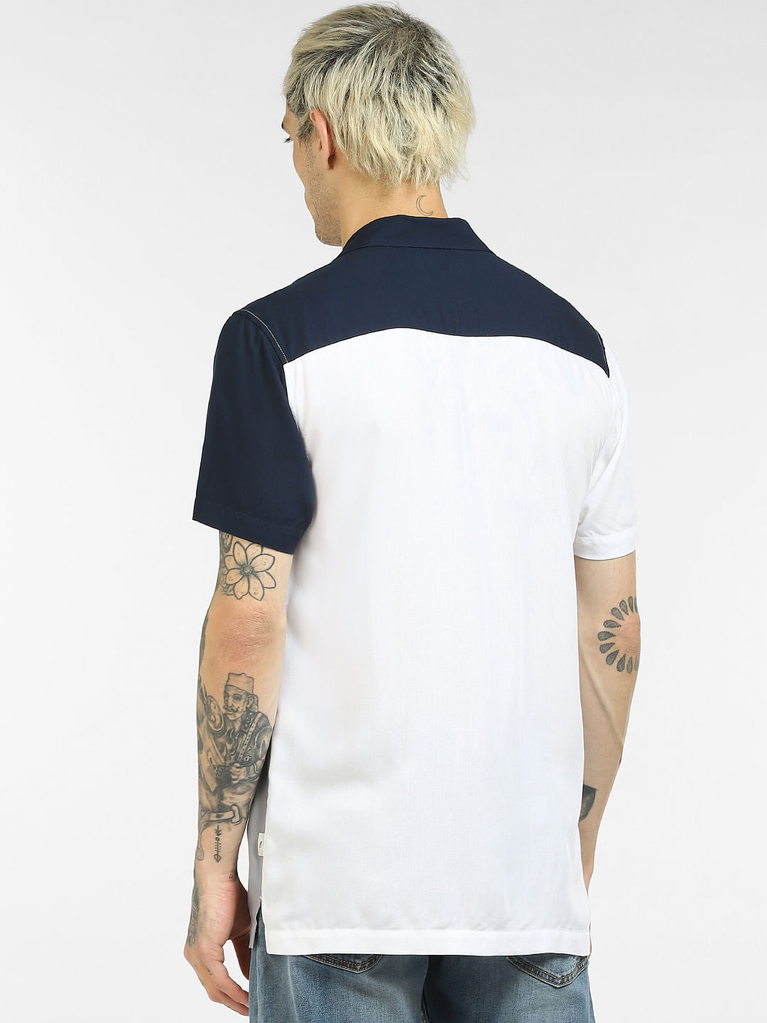 White Colourblocked Full Sleeves Shirt