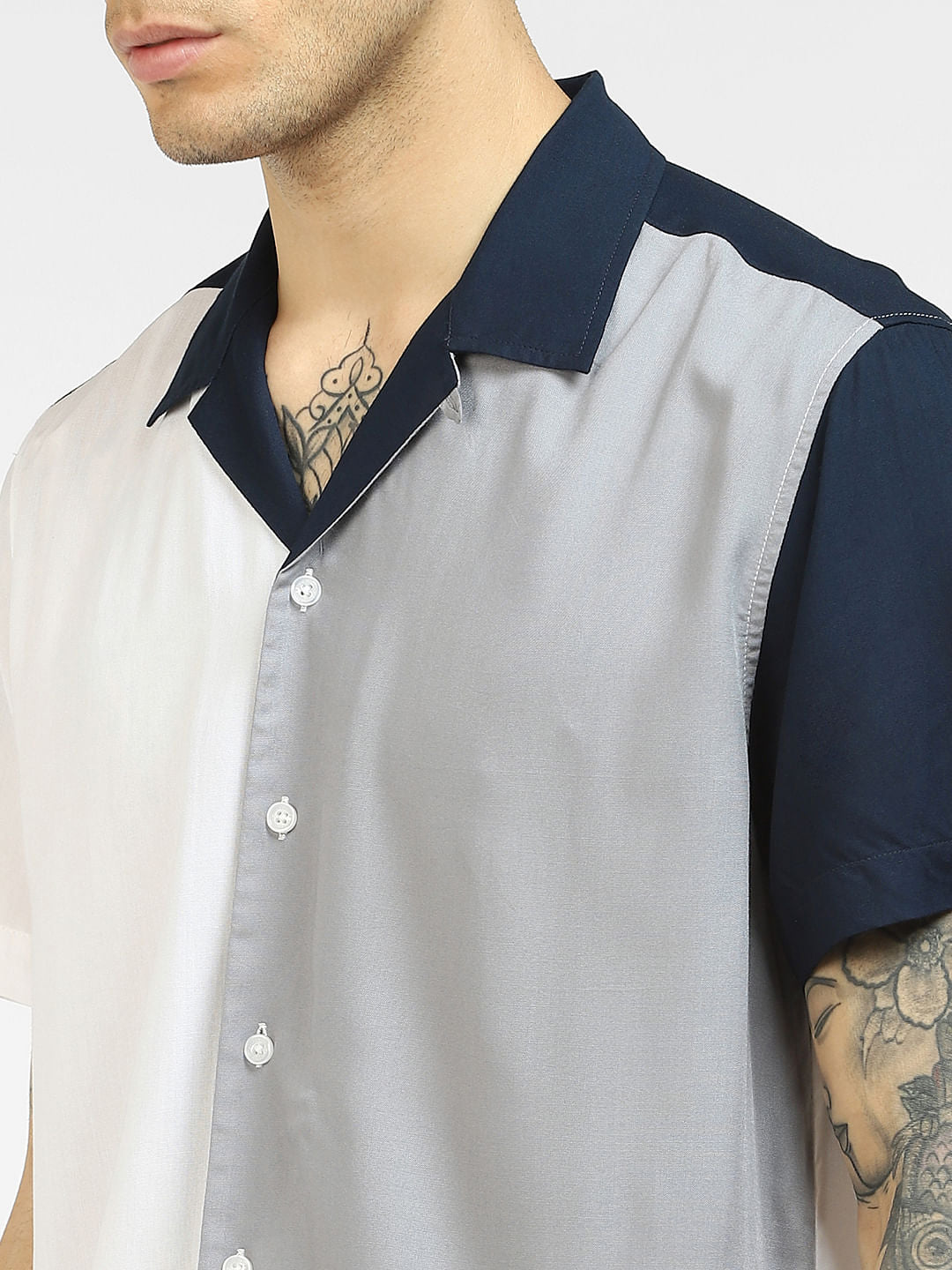 White Colourblocked Full Sleeves Shirt