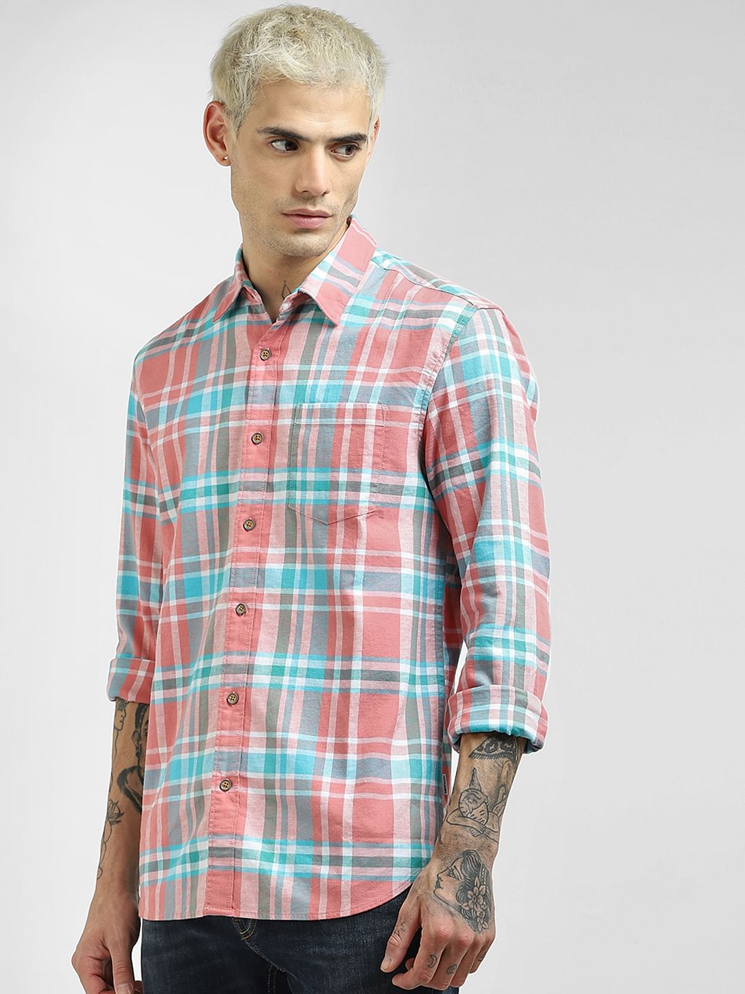 Pink Checked Full Sleeves Shirt