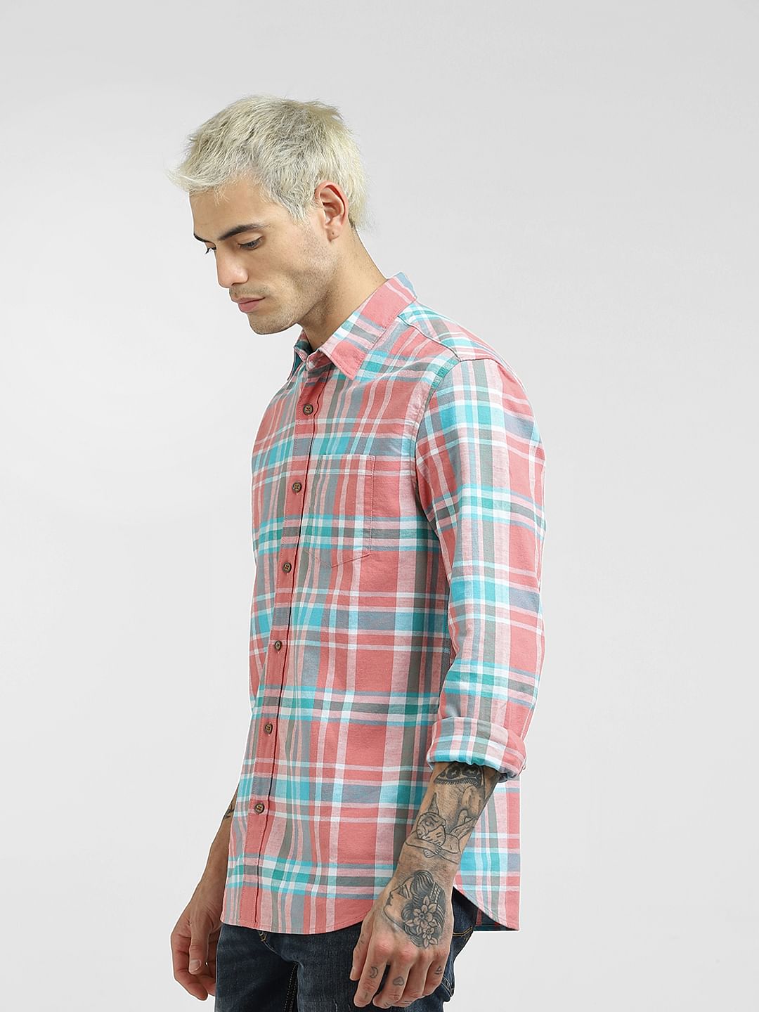 Pink Checked Full Sleeves Shirt