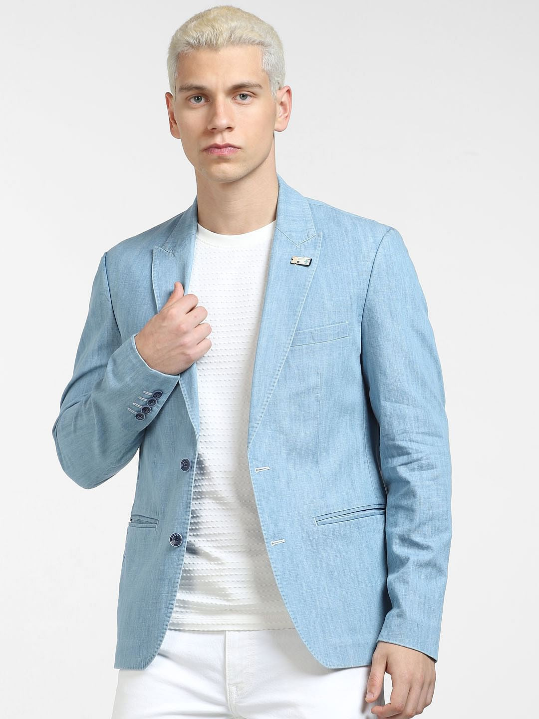 Light Blue Slim Fit Denim Blazer