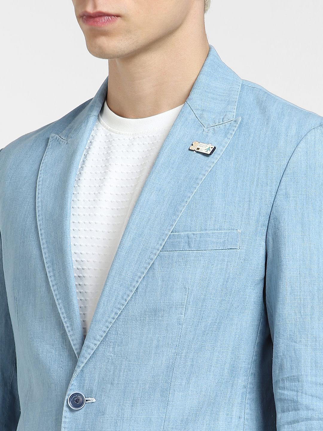 Light Blue Slim Fit Denim Blazer