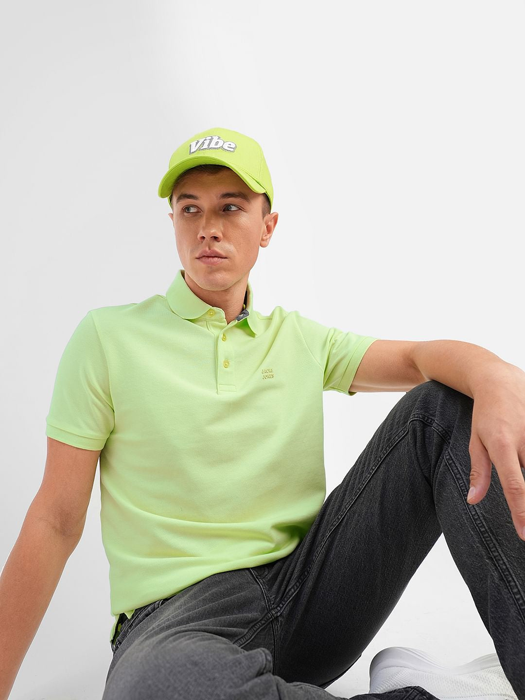 Lime Green Polo Neck T-shirt - S