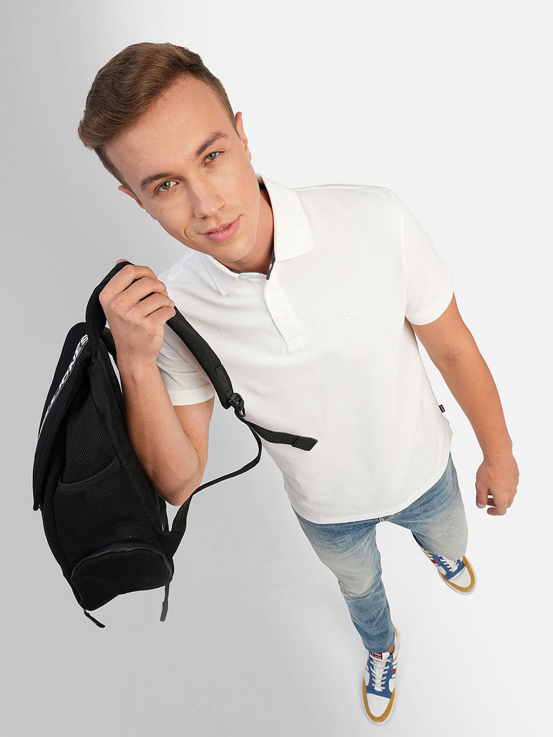 White Knitted Polo T-shirt - S