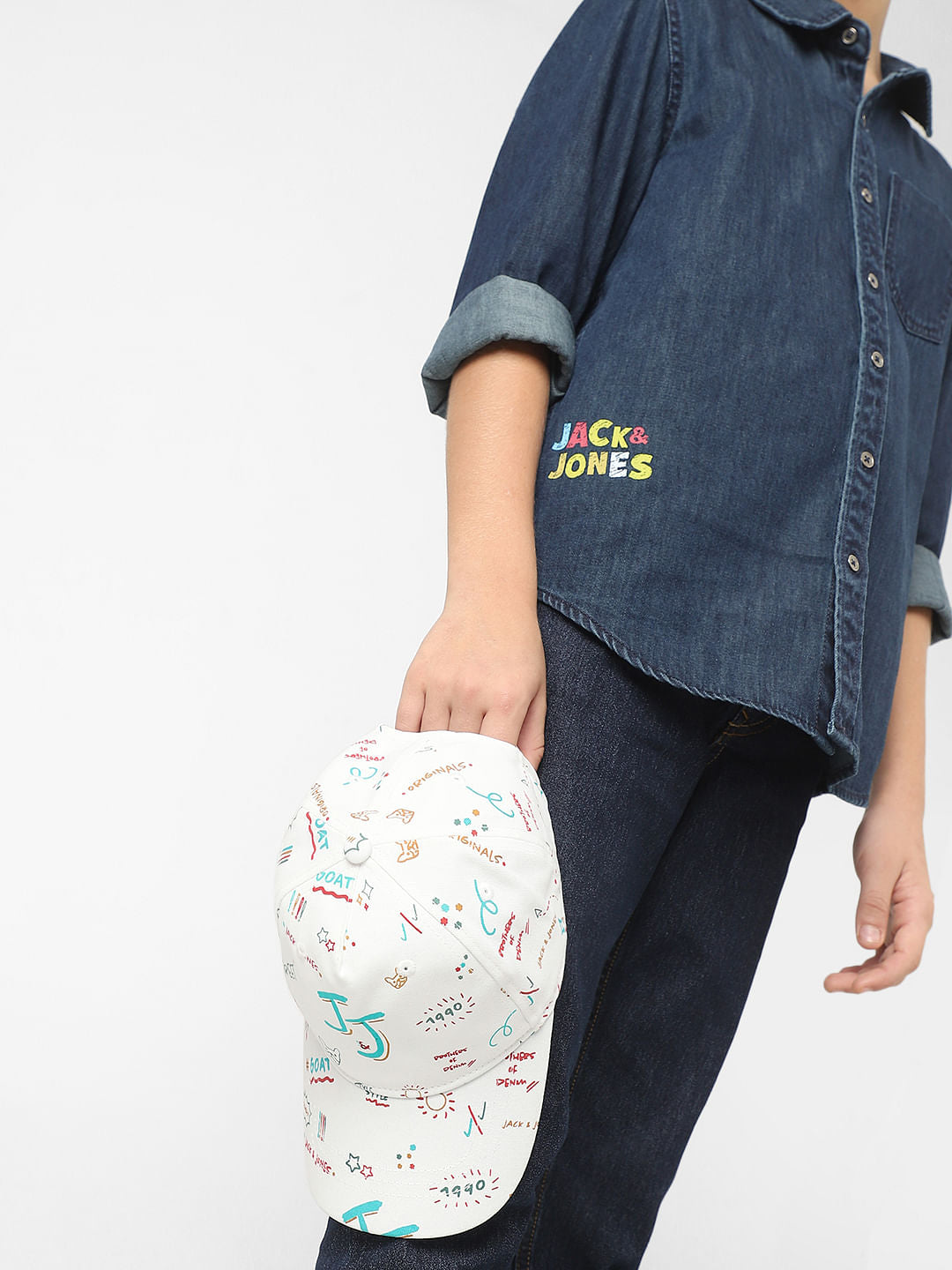 Boys White All Over Print Baseball Cap - S