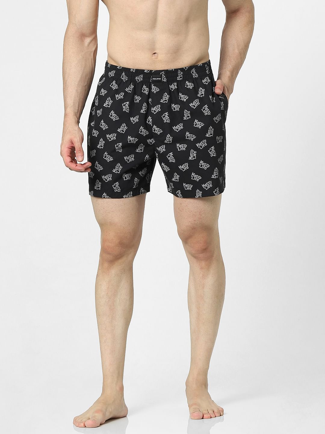Black Text Print Boxers