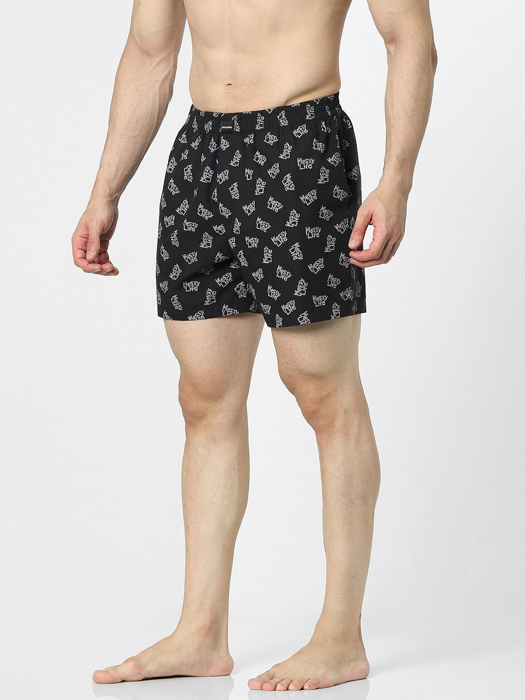 Black Text Print Boxers