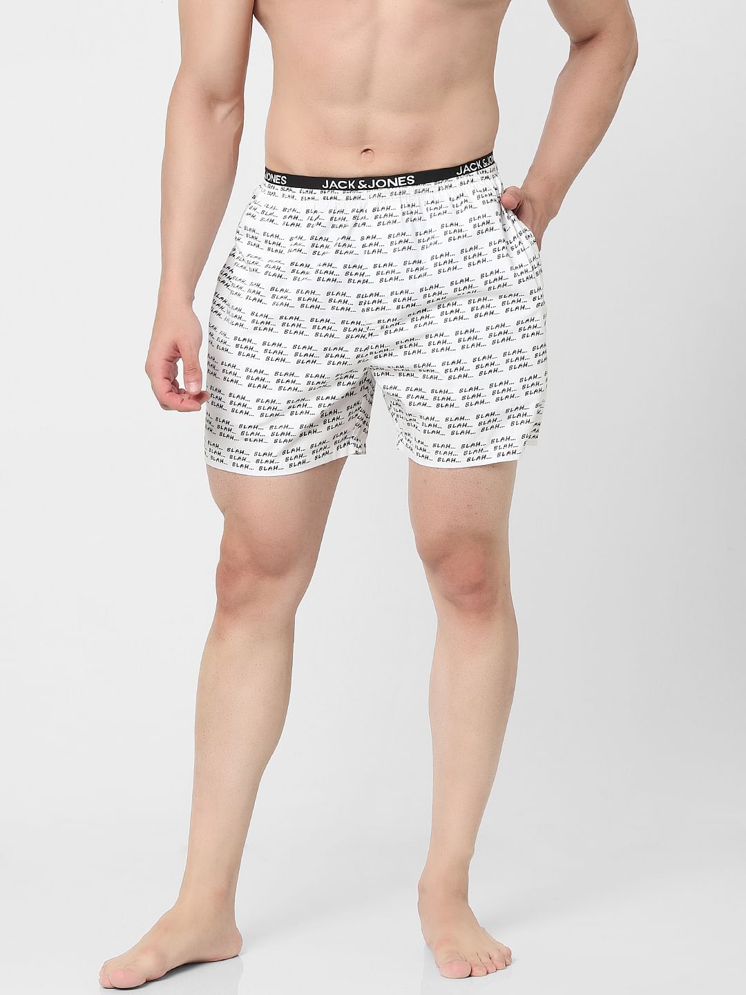 White Text Print Boxers - S
