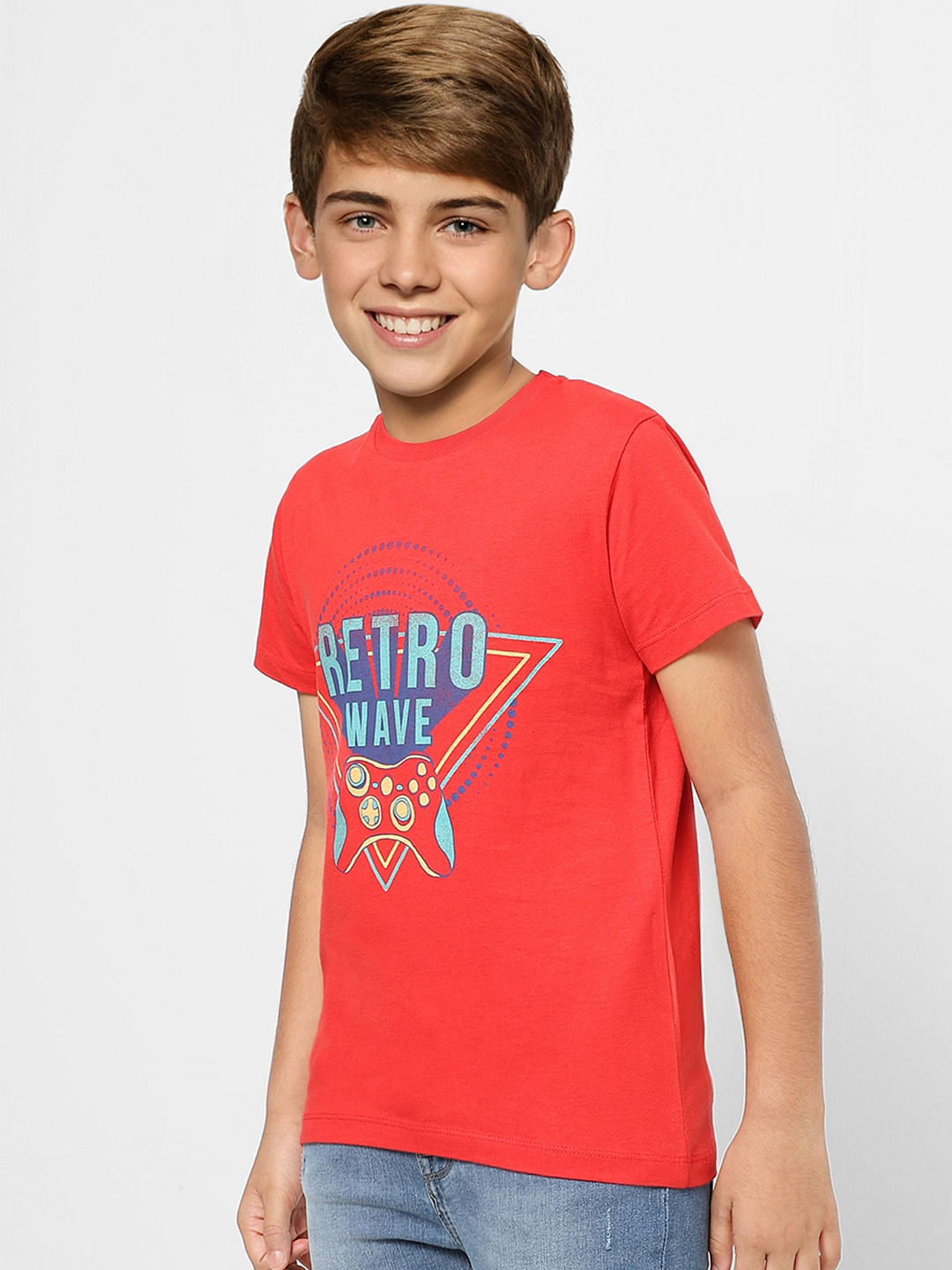 Boys Red Graphic Print Crew Neck T-shirt