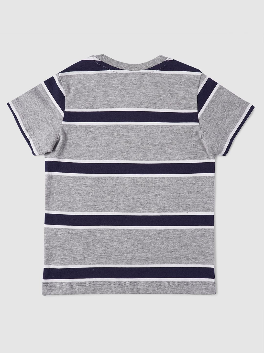 Boys Grey Striped Crew Neck T-shirt