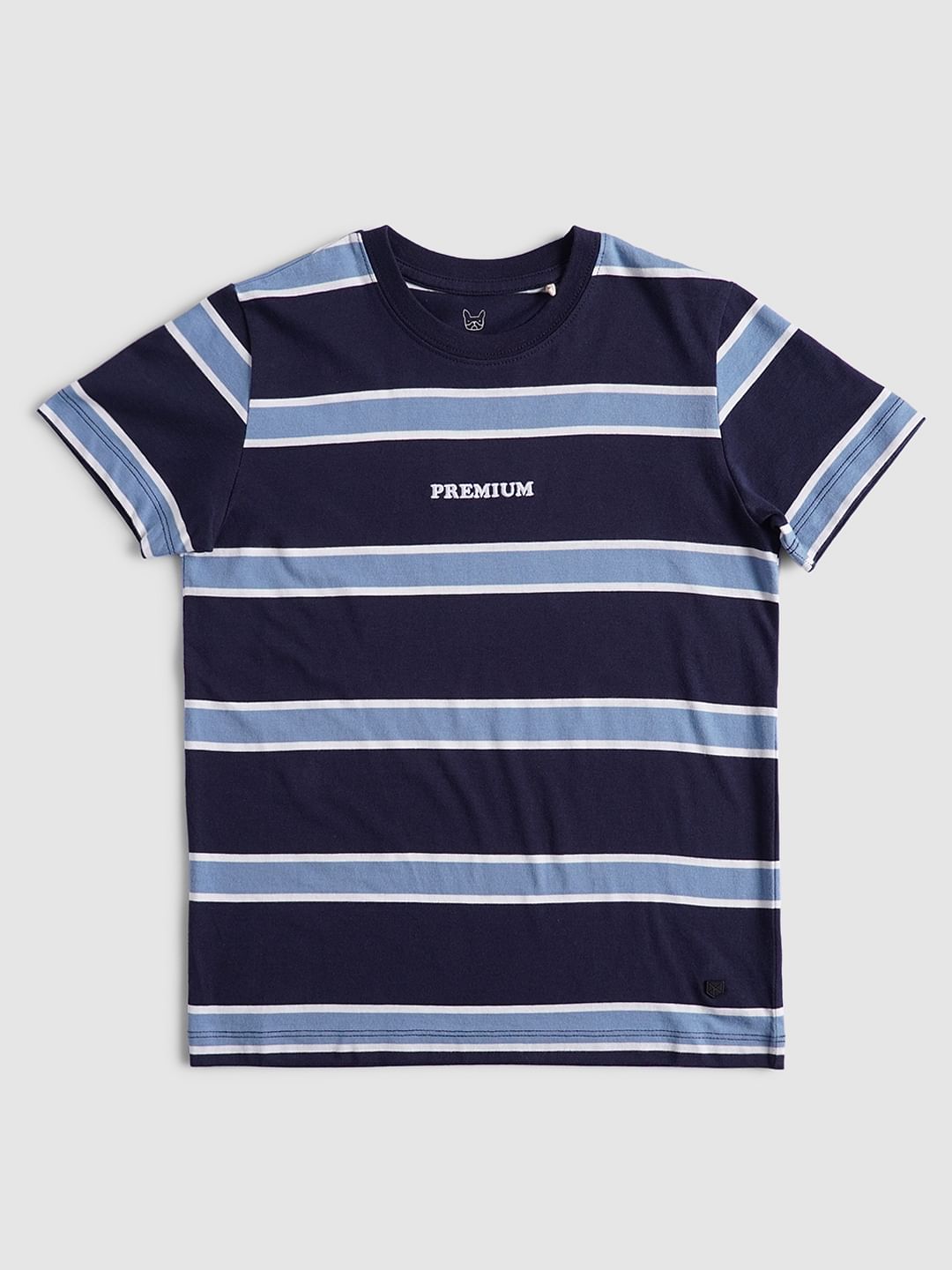 Boys Blue Grey Striped Crew Neck T-shirt