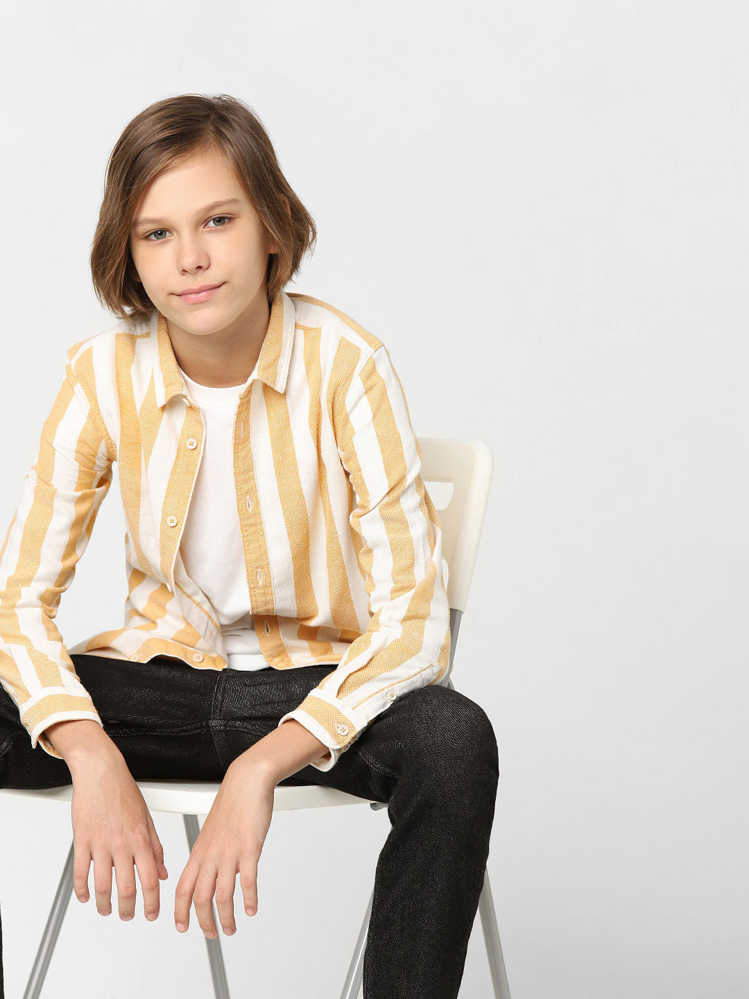 BOYS Orange Striped Full Sleeves Shirt - 4/5Y
