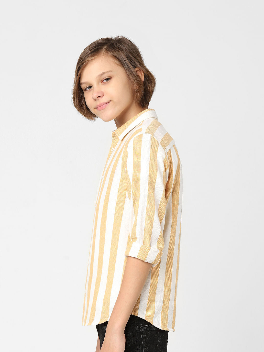 BOYS Orange Striped Full Sleeves Shirt
