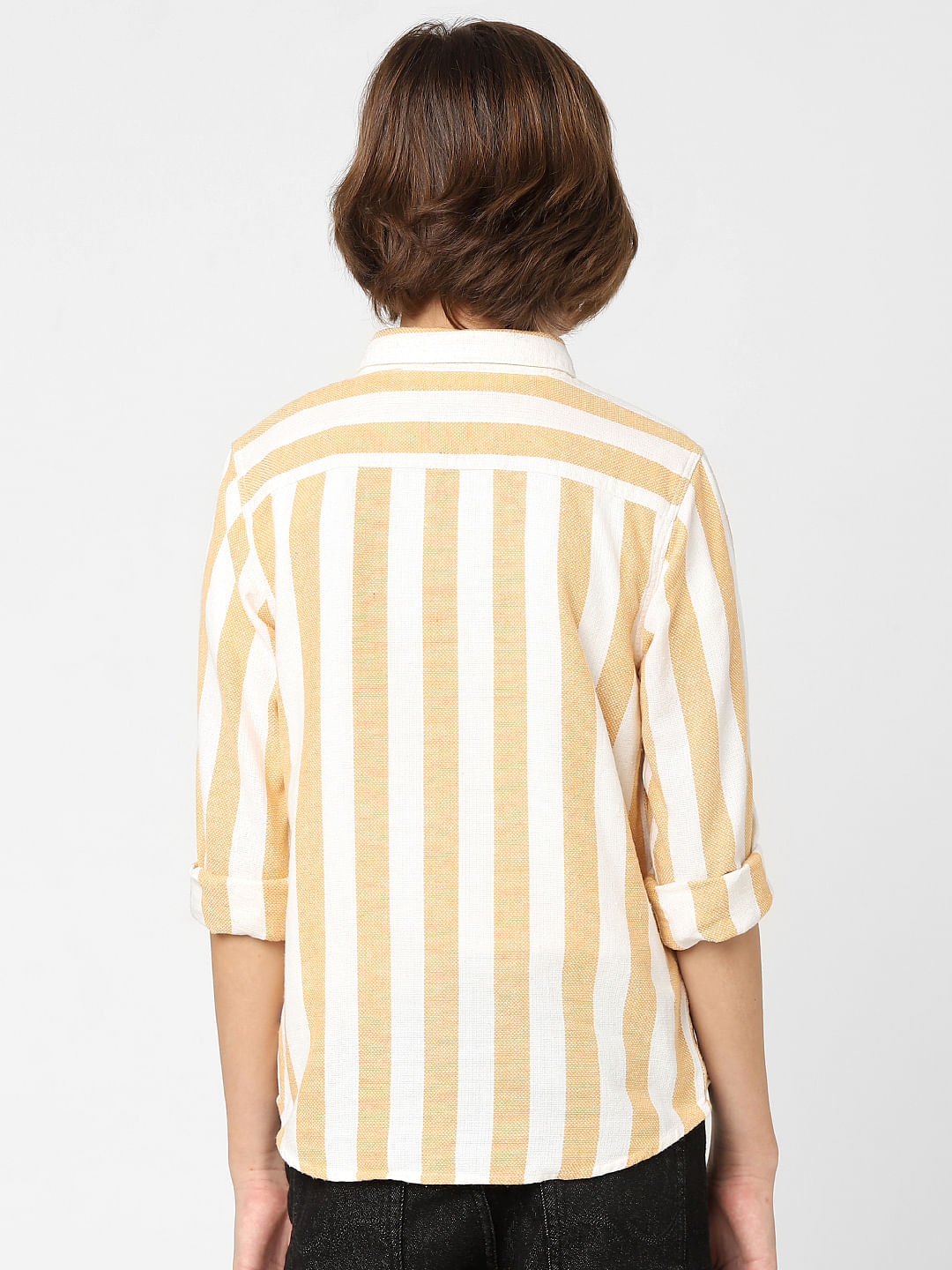 BOYS Orange Striped Full Sleeves Shirt