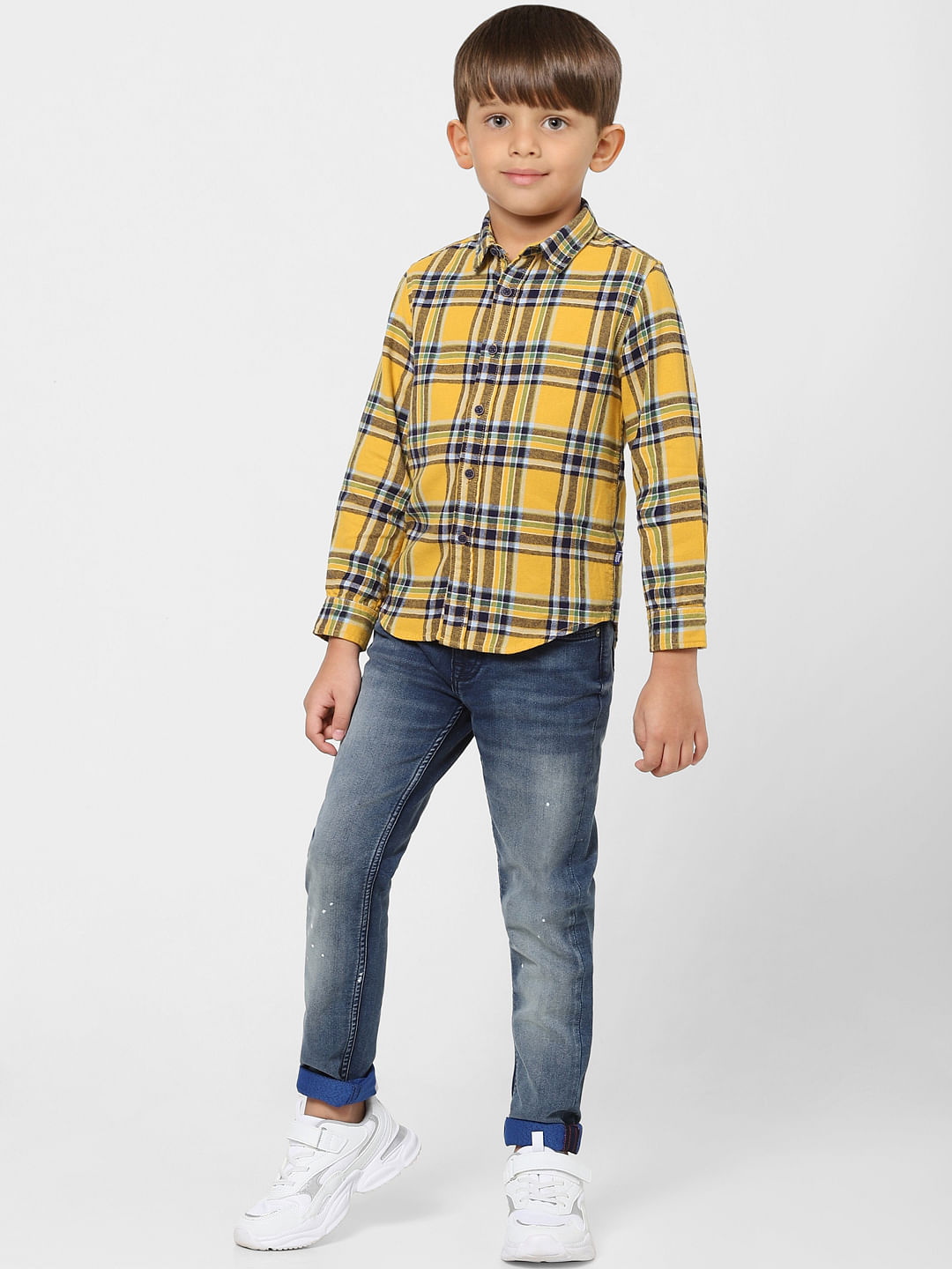BOYS Yellow Check Full Sleeves Shirt