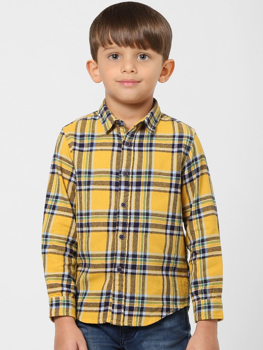 BOYS Yellow Check Full Sleeves Shirt