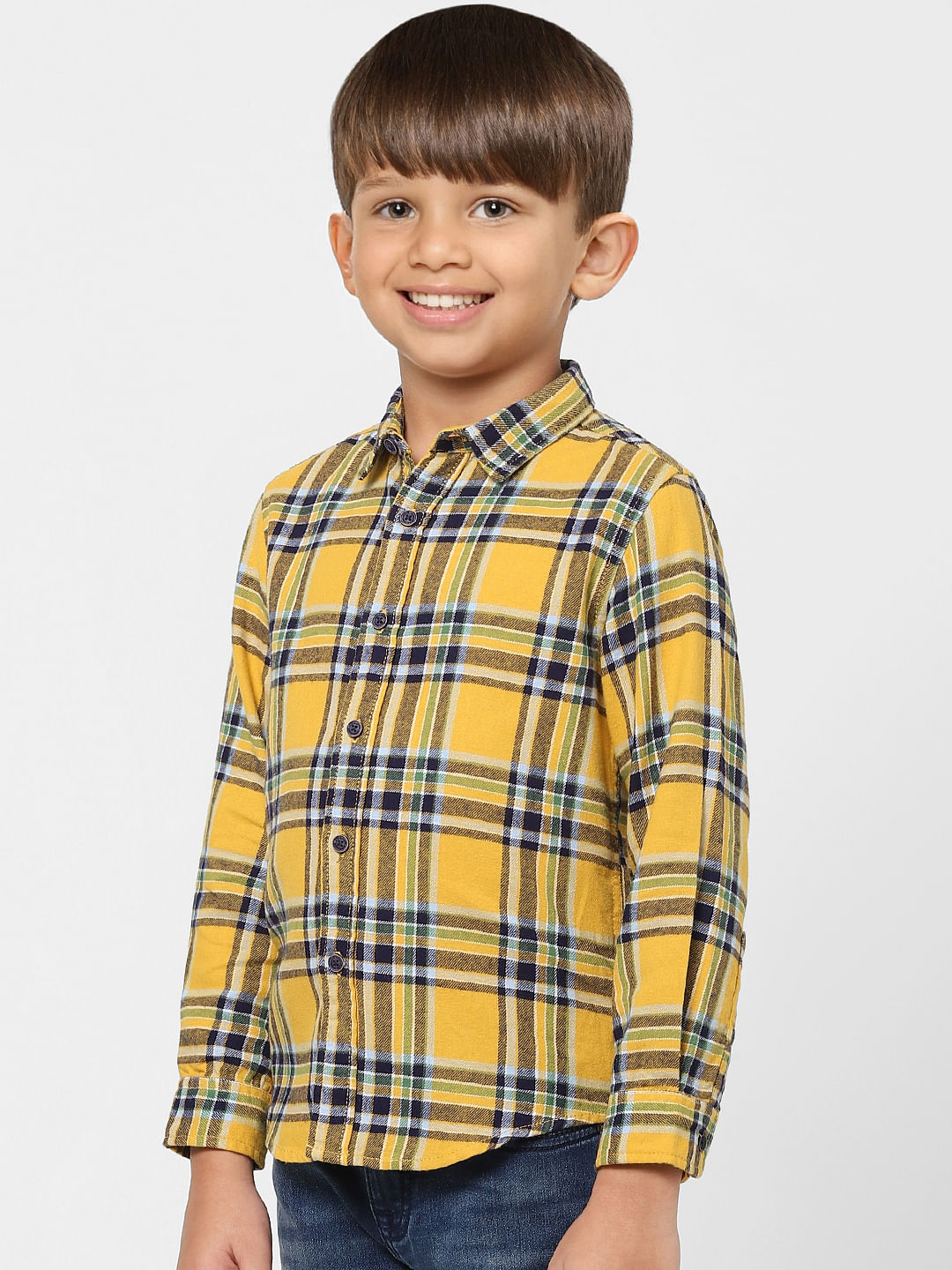 BOYS Yellow Check Full Sleeves Shirt