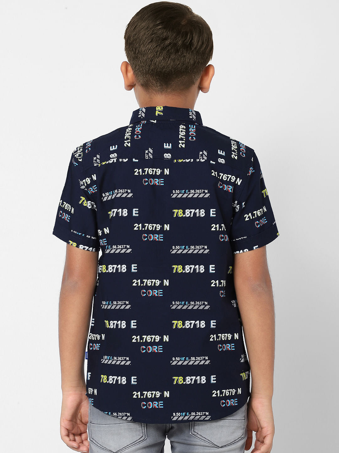 BOYS Dark Navy Blue Printed Half Sleeves Shirt