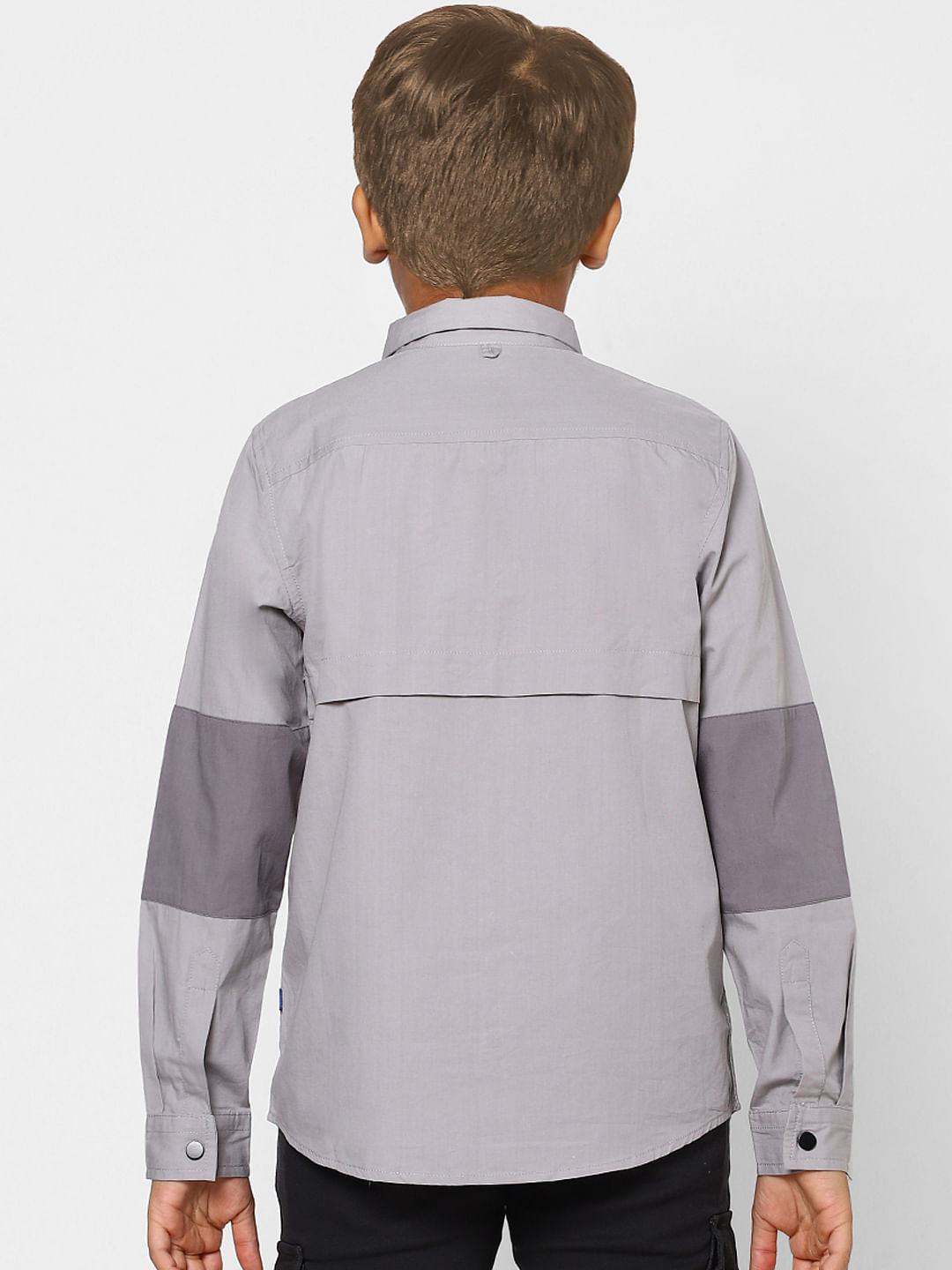 BOYS Grey Colourblocked Full Sleeves Shirt