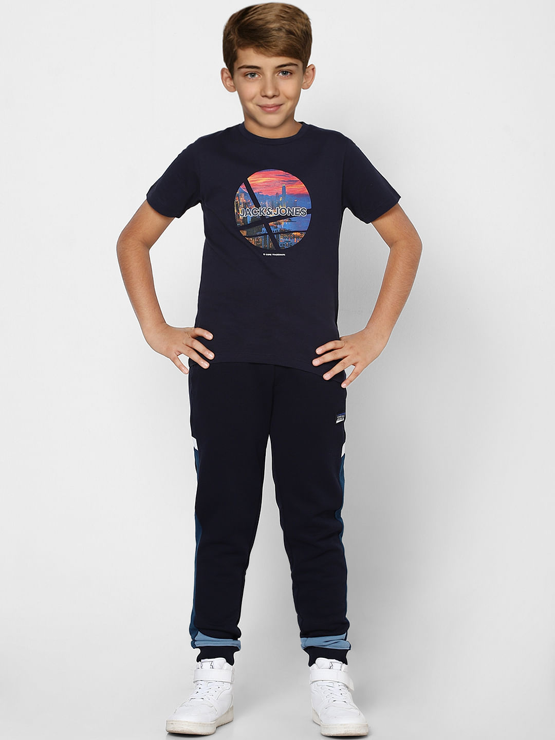 BOYS Navy Blue Low Rise Knit Sweatpants - 9/10Y