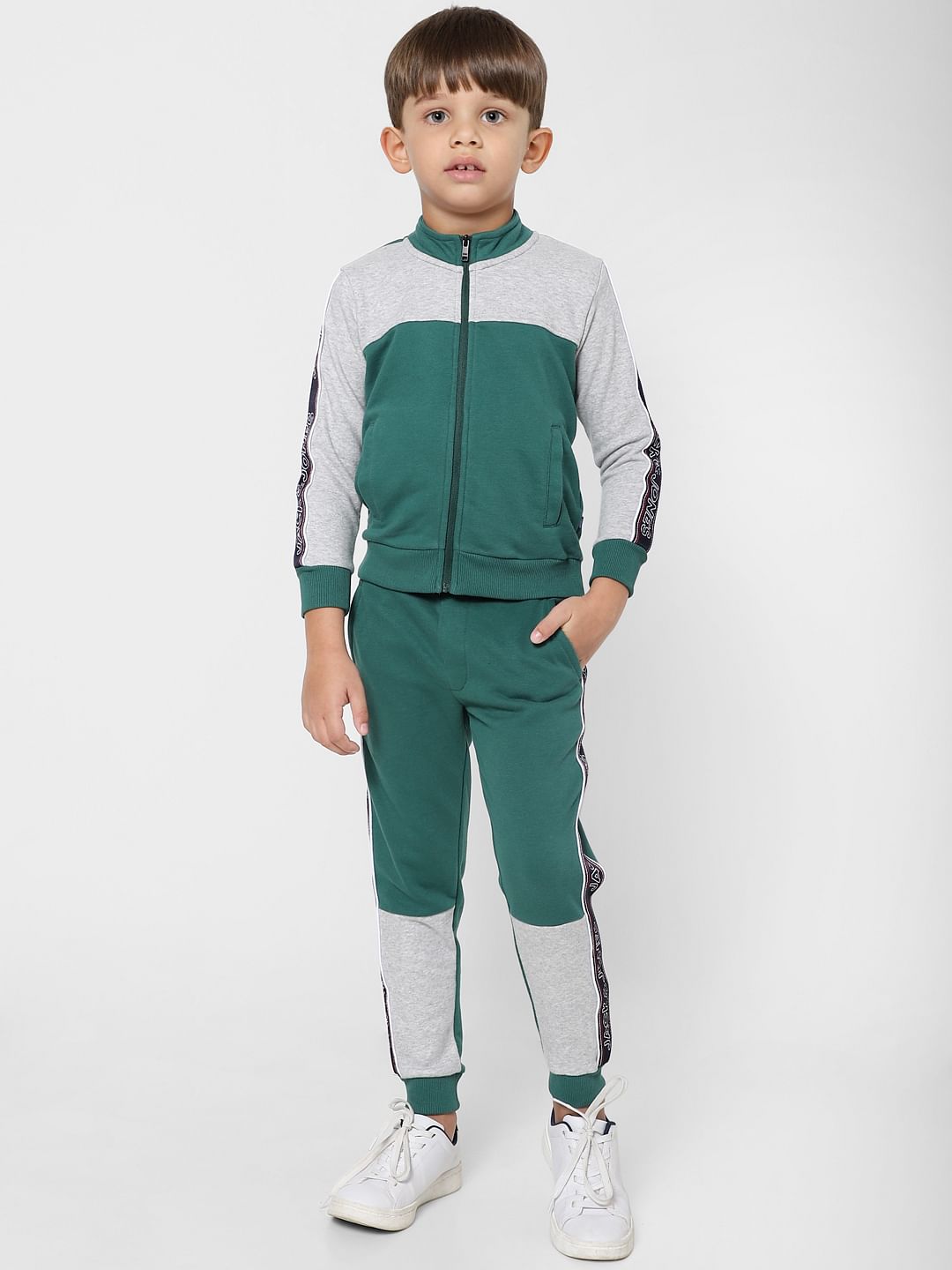 BOYS Green Colourblocked Zip Up Sweatshirt