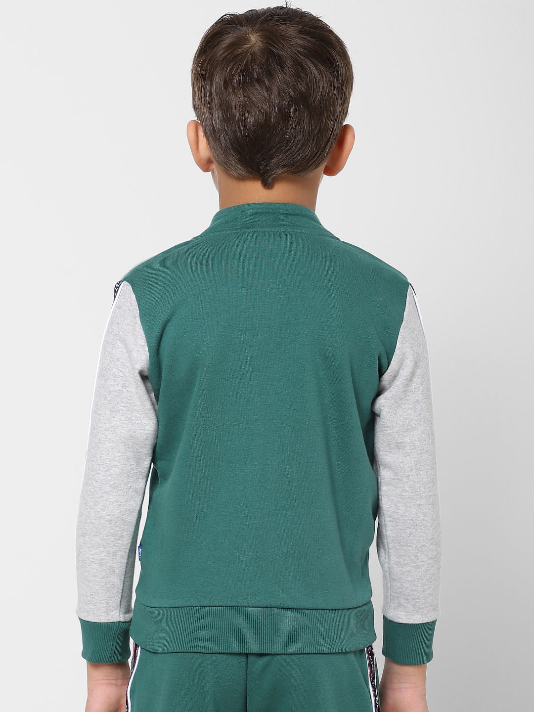 BOYS Green Colourblocked Zip Up Sweatshirt