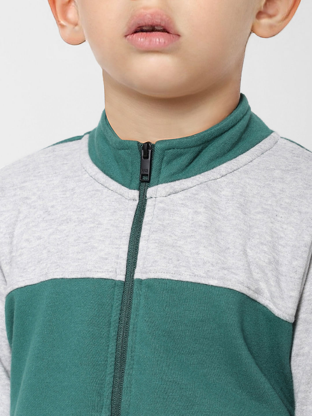 BOYS Green Colourblocked Zip Up Sweatshirt