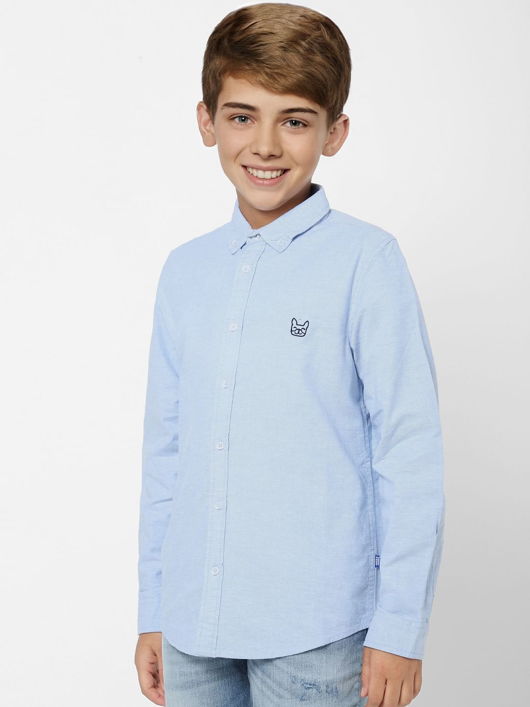 BOYS Blue Solid Full Sleeves Shirt