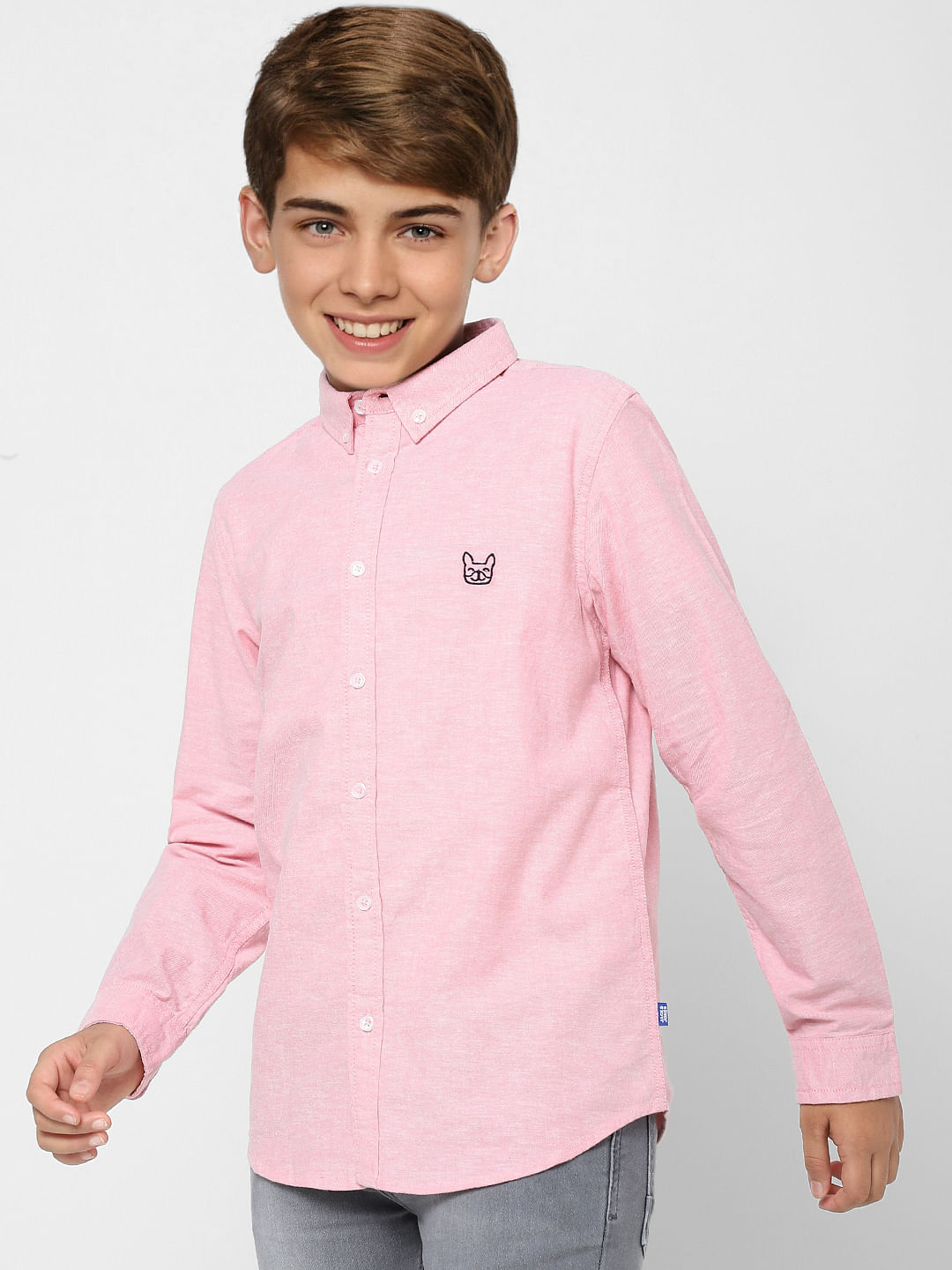 BOYS Pink Solid Full Sleeves Shirt