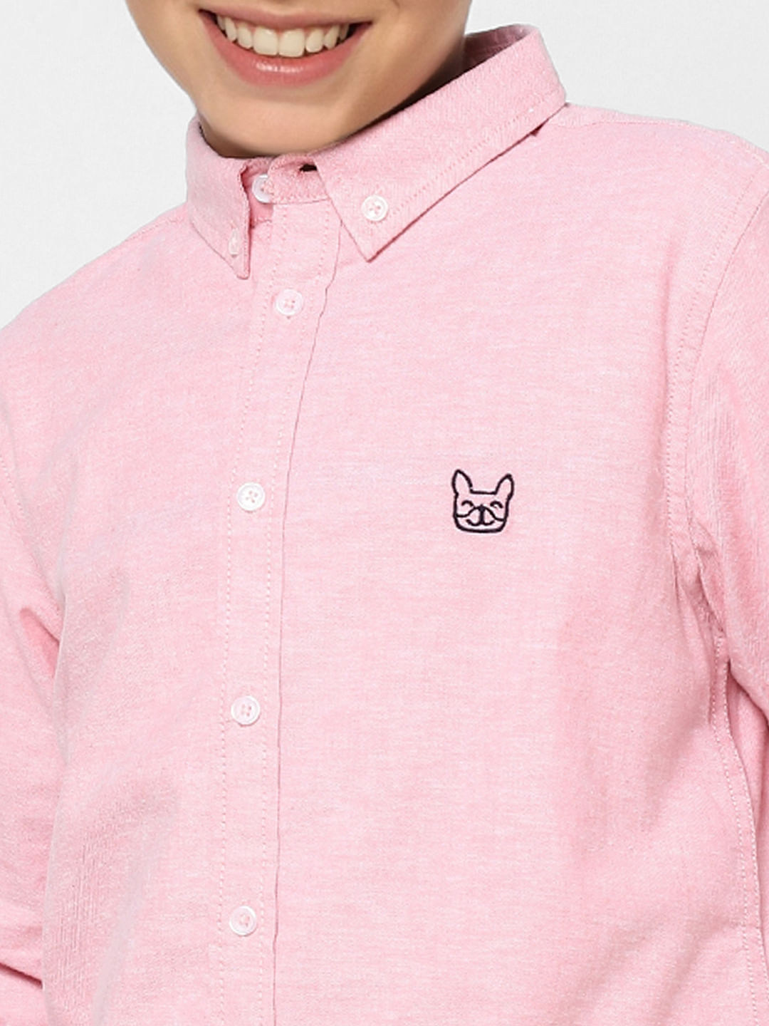BOYS Pink Solid Full Sleeves Shirt