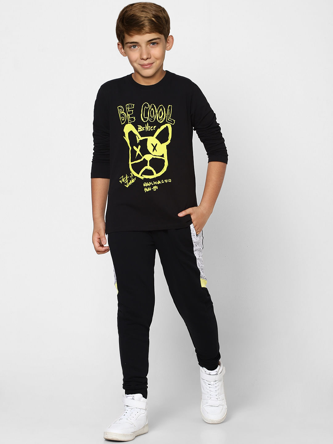 Boys Black Graphic Print Full Sleeves T-shirt - 9/10Y