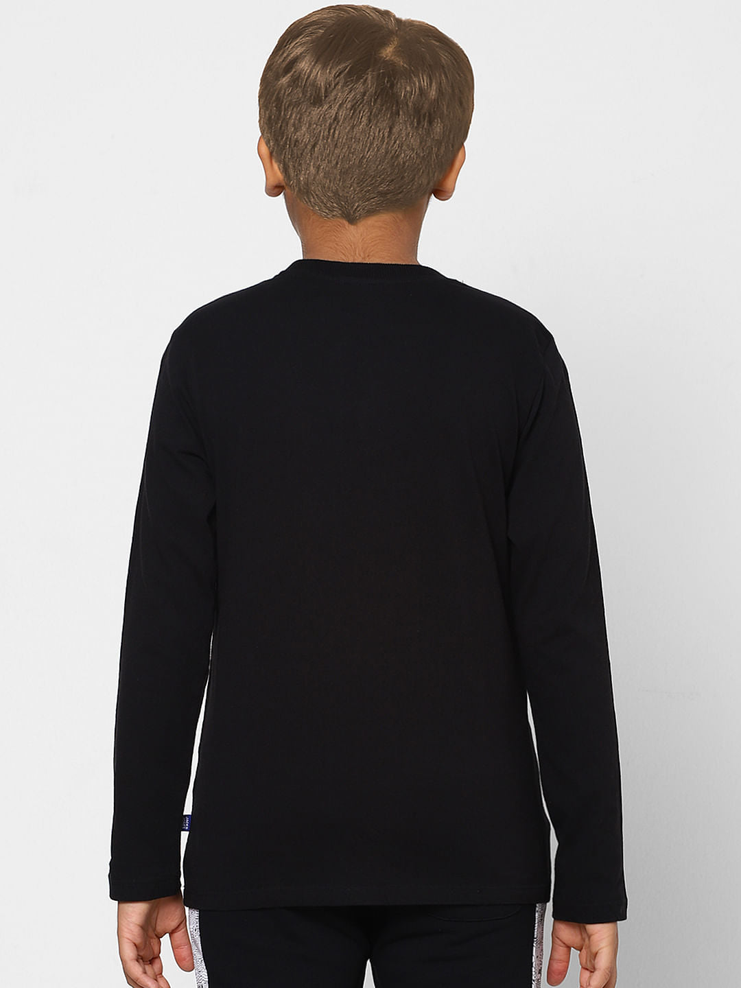 Boys Black Graphic Print Full Sleeves T-shirt