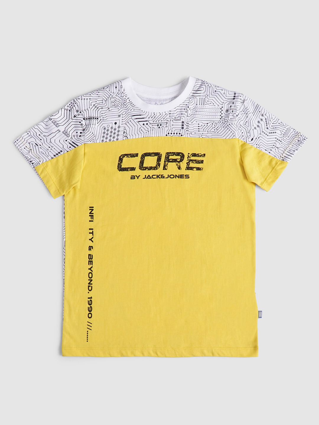 Boys Yellow Circuit Print Crew Neck T-shirt
