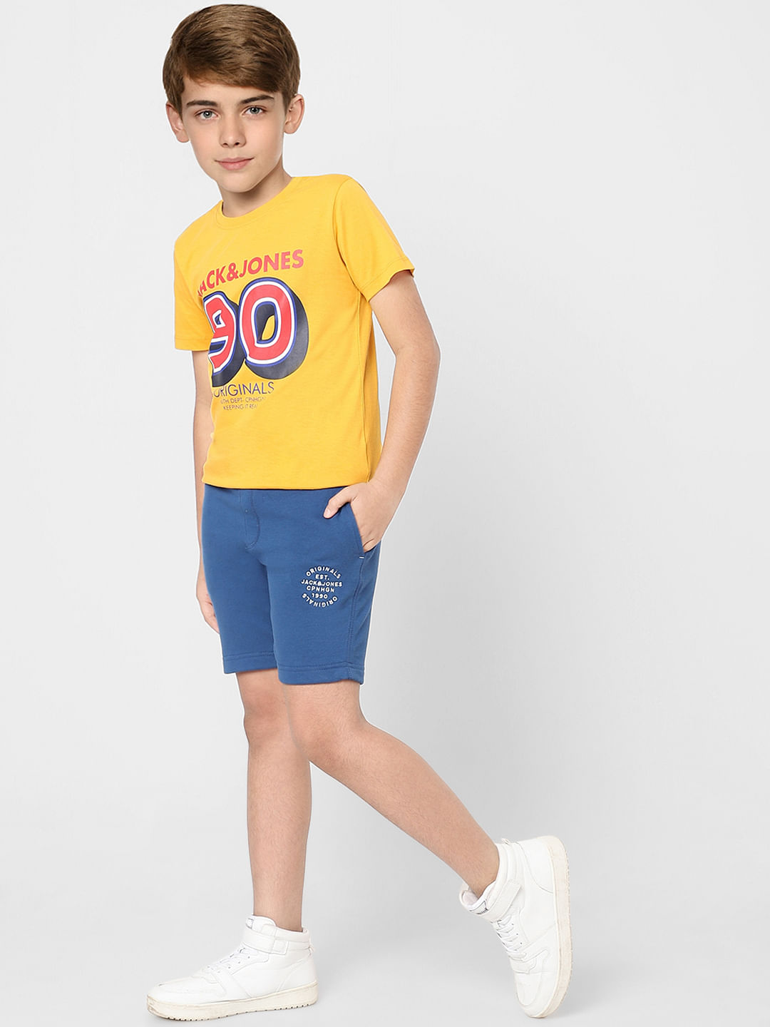 Boys Yellow Logo Print Crew Neck T-shirt