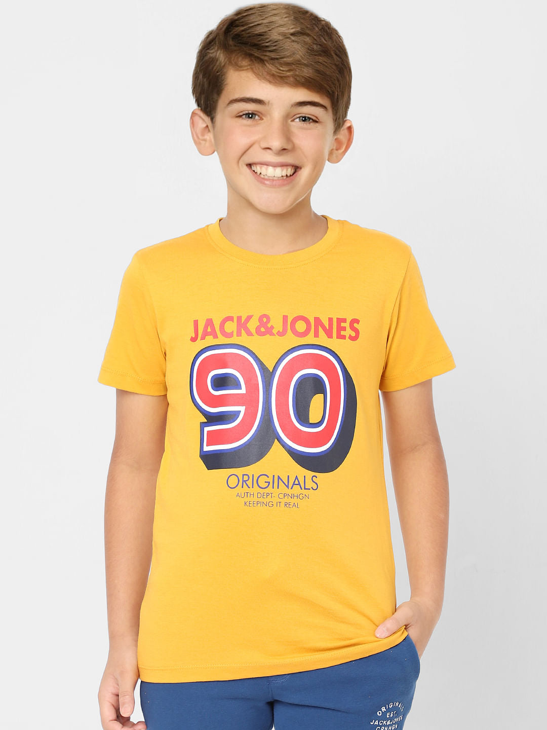 Boys Yellow Logo Print Crew Neck T-shirt
