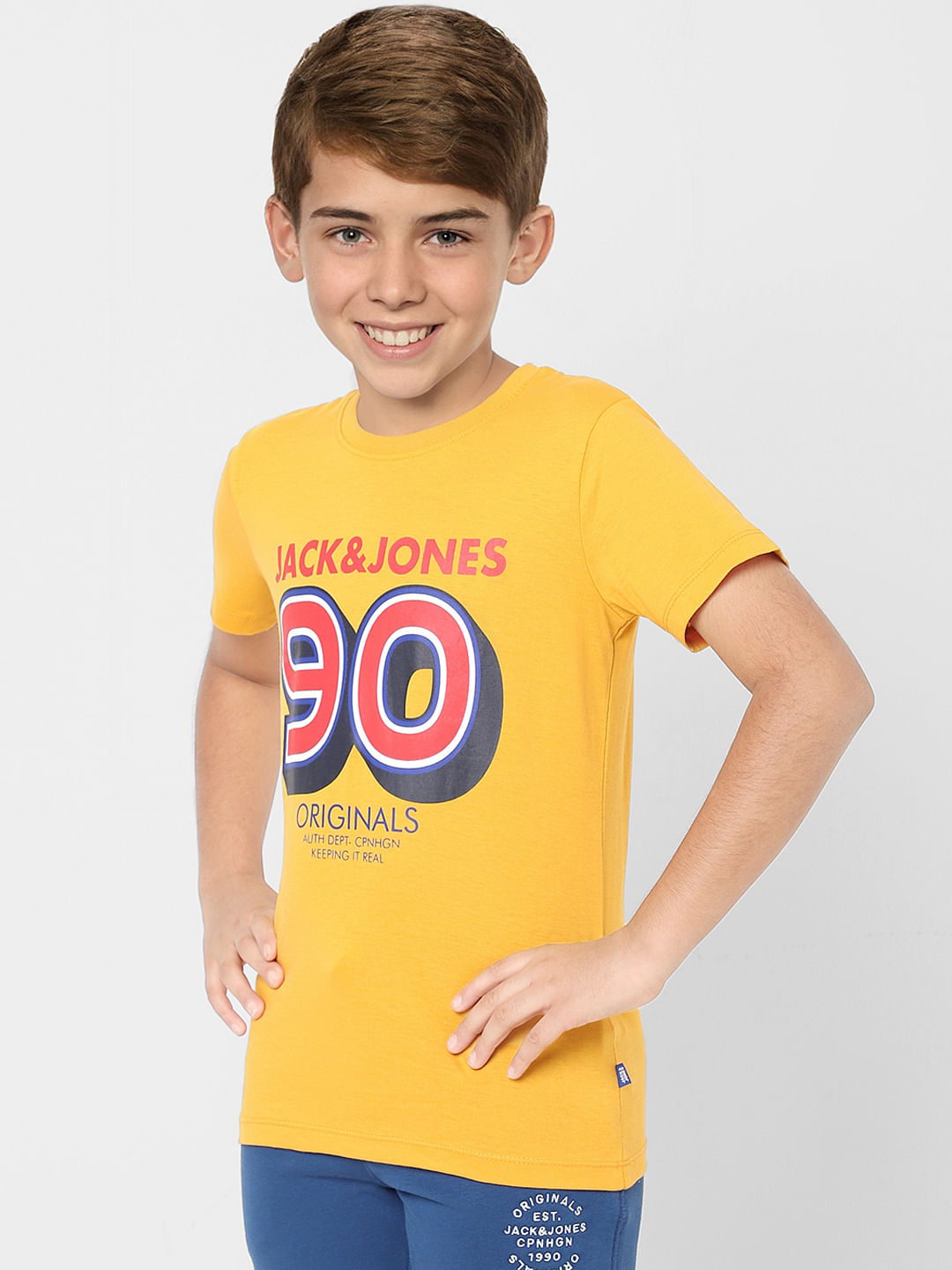 Boys Yellow Logo Print Crew Neck T-shirt