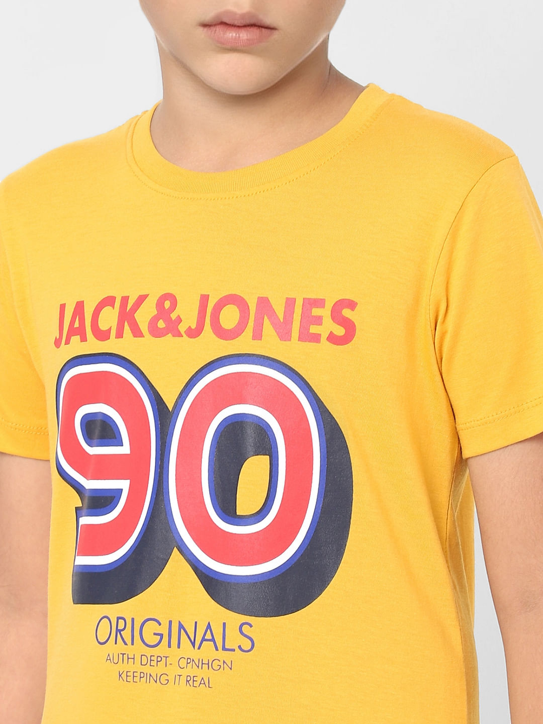 Boys Yellow Logo Print Crew Neck T-shirt