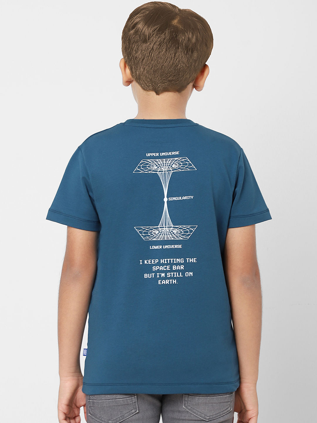 Boys Turquoise Text Print Crew Neck T-shirt