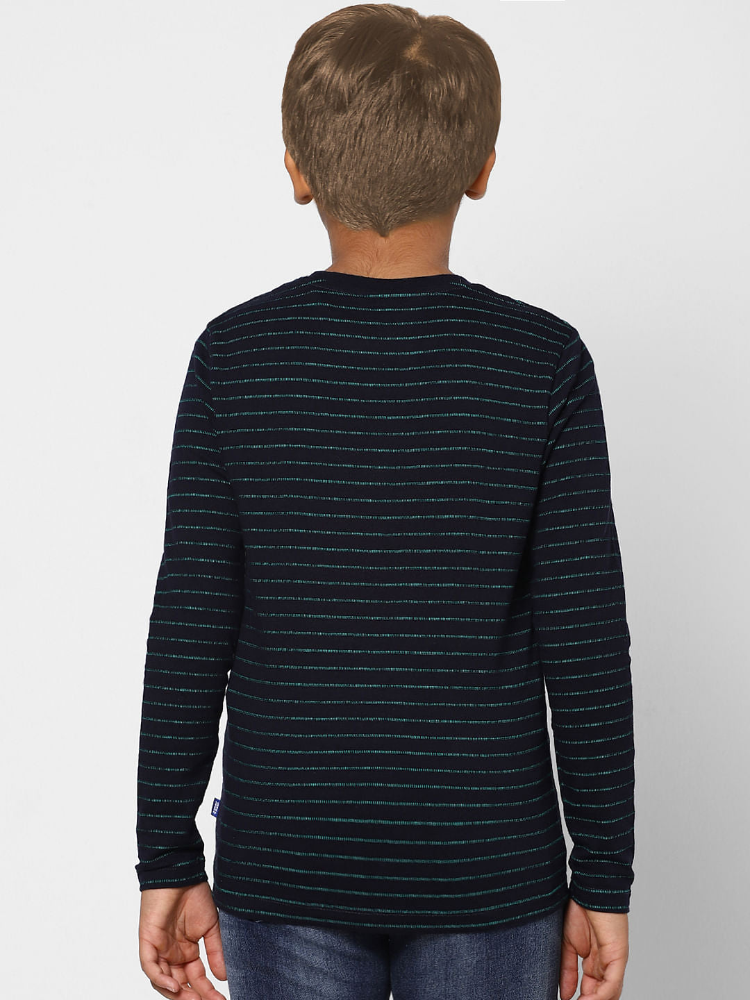 BOYS Blue Striped Crew Neck Full Sleeves T-shirt