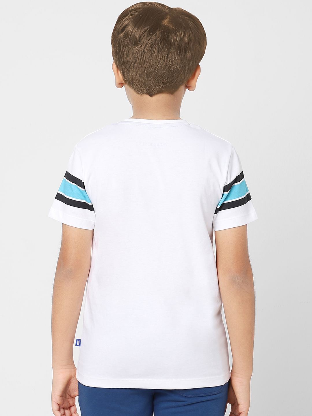 Boys White Graphic Print Crew Neck T-shirt