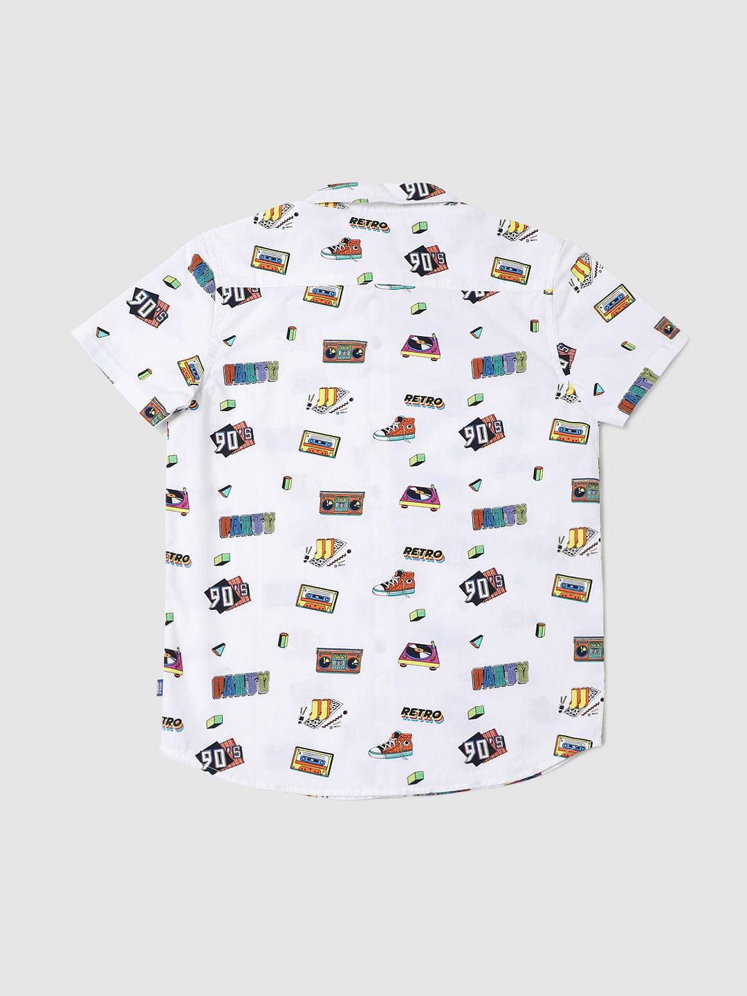 BOYS White 90's Theme Print Half Sleeves Shirt