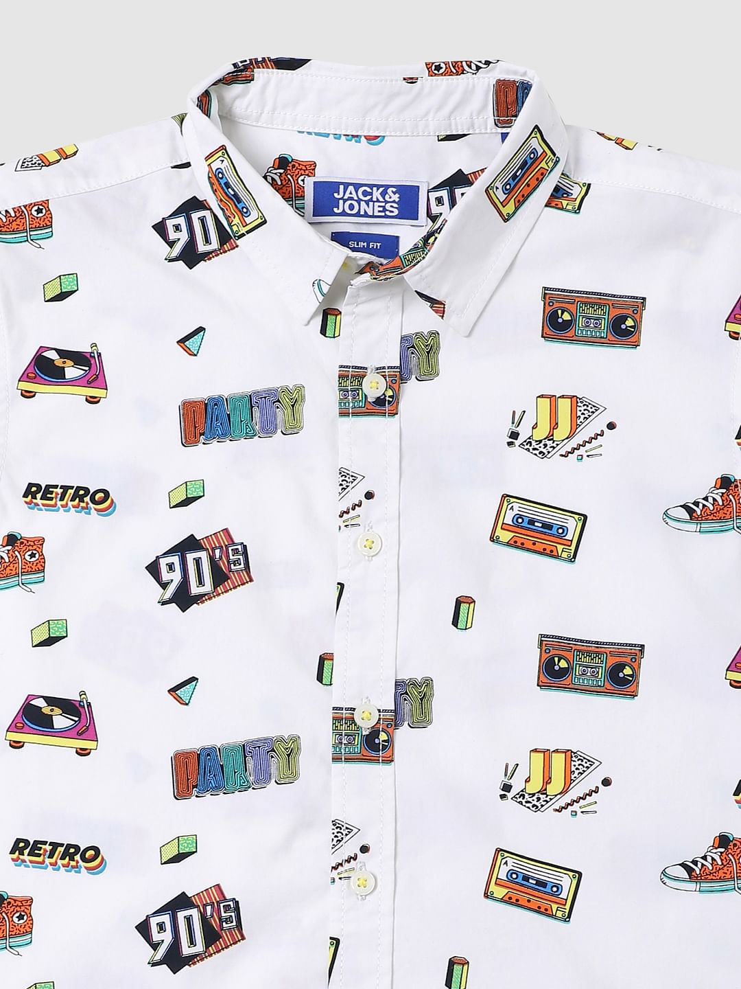 BOYS White 90's Theme Print Half Sleeves Shirt