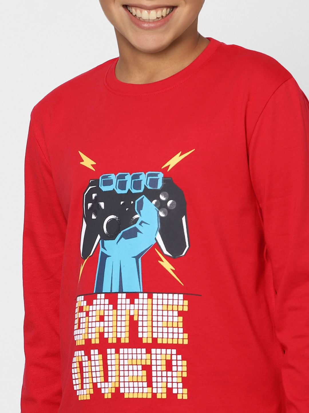 Boys Red Graphic Print Full Sleeves T-shirt