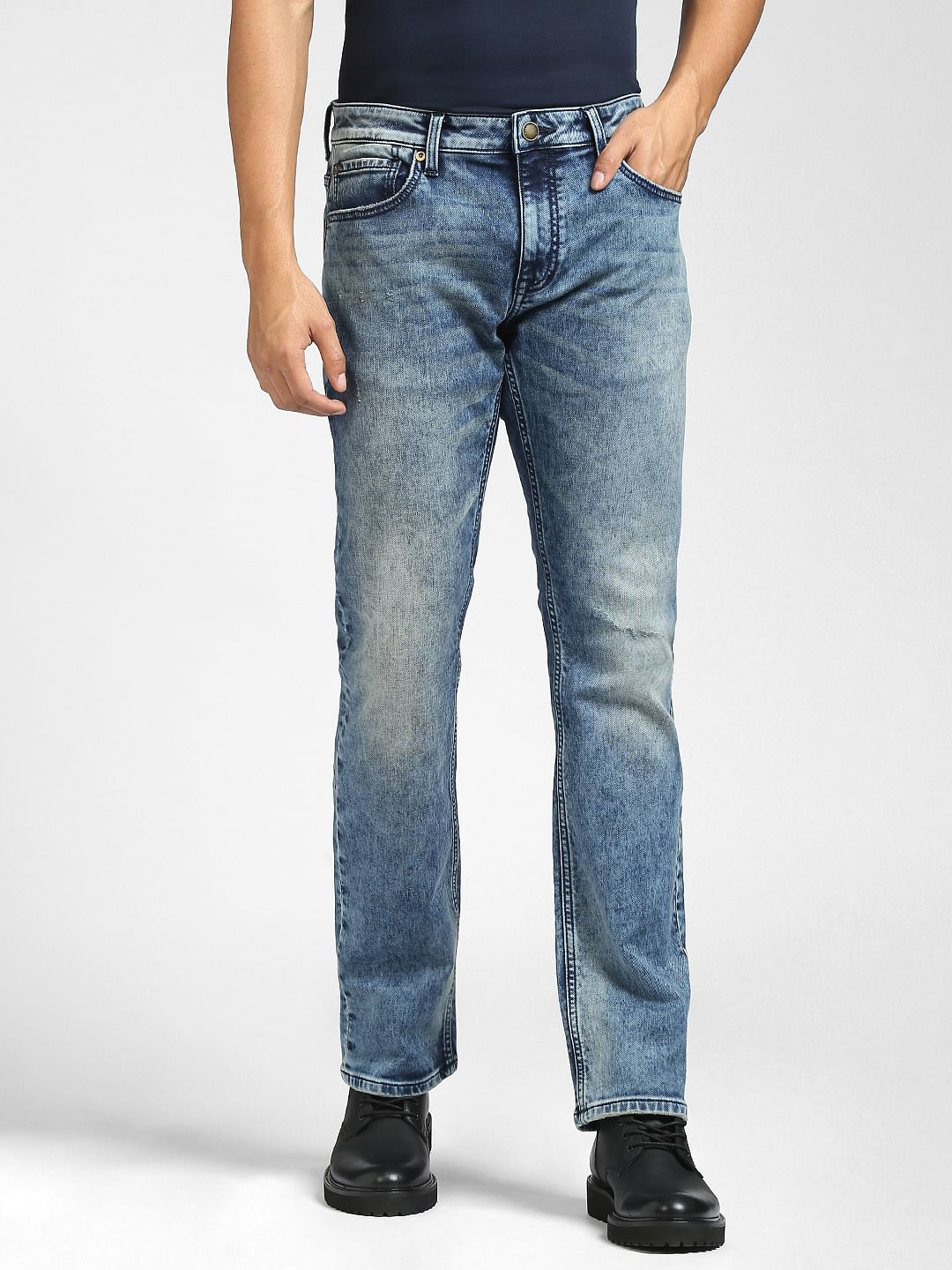 Blue Mid Rise Clark Straight Fit Jeans